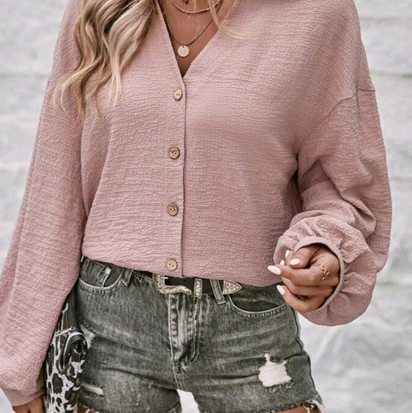 Women's Dusty Pink Button Down Top - Picture 2 of 6